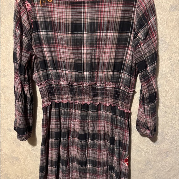 3 J Workshop Johnny Was Plaid Dress Flower Detail Medium - Picture 5 of 5